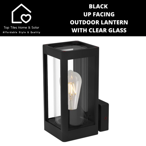 Black Up Facing Outdoor Lantern with Clear Glass