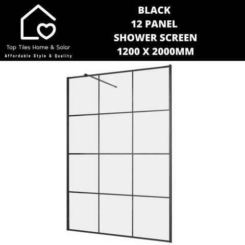 Black 12 Panel Shower Screen - 1200 x 2000mm