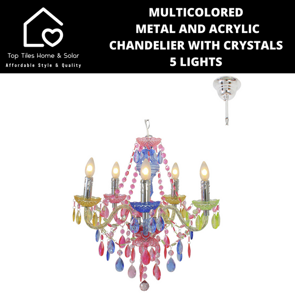 Multicolored Metal And Acrylic Chandelier With Crystals - 5 Lights