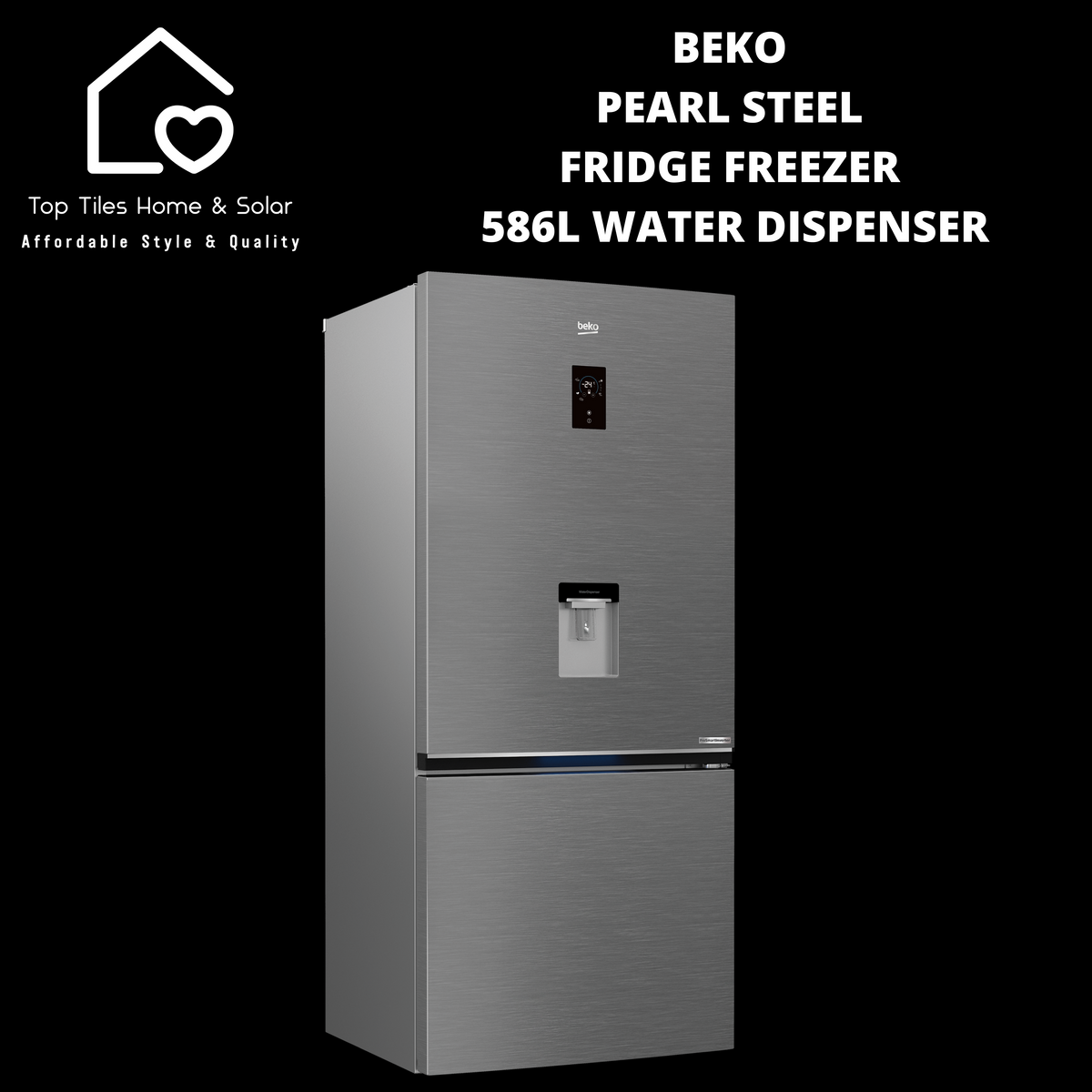 Beko Inova Pearl Steel Fridge Freezer 586L Water Dispenser