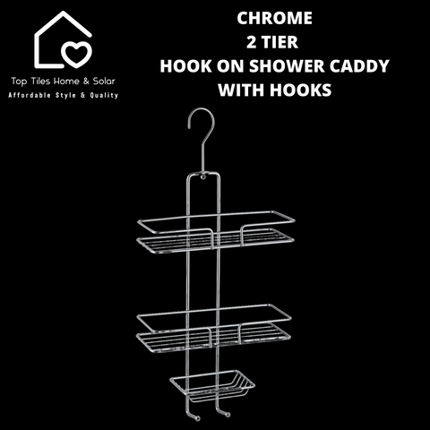 Chrome 2 Tier Hook On Shower Caddy With Hooks