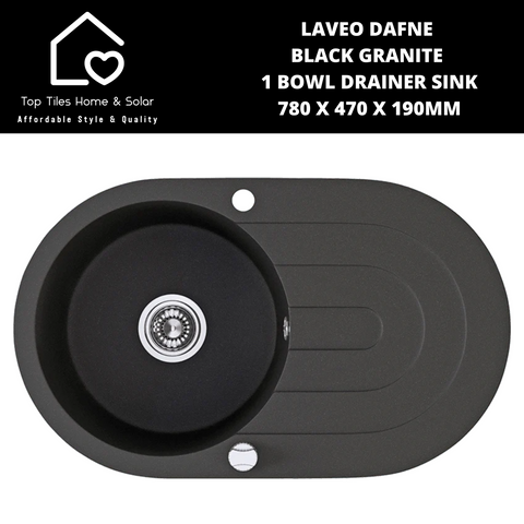 Laveo Dafne Black Granite 1 Bowl Drainer Sink - 510 x 205mm