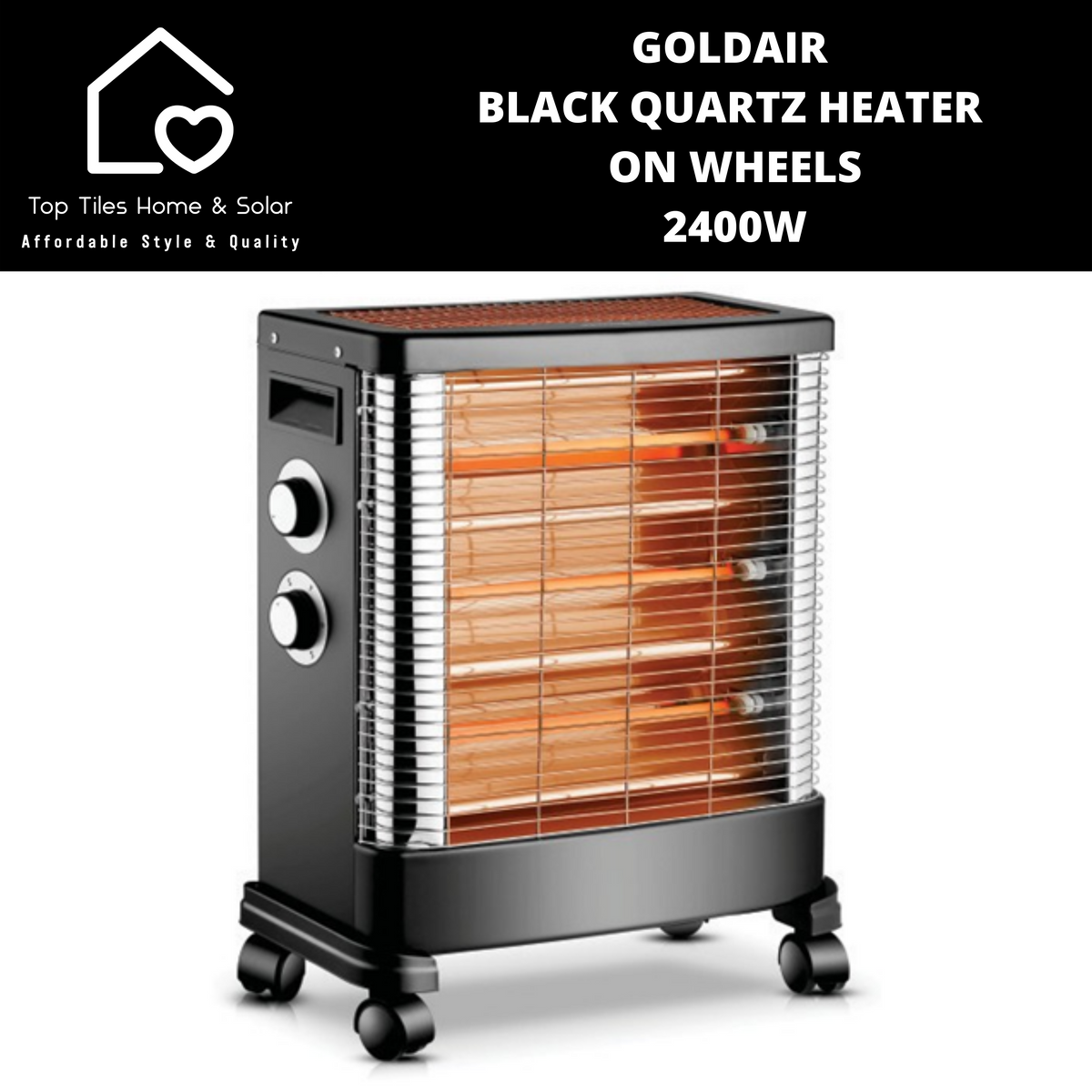 Goldair Black Quartz Heater on Wheels - 2400W – Top Tiles Home u0026 Solar