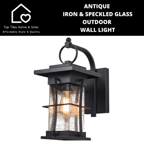 Antique Square Iron & Speckled Glass Outdoor Wall Light