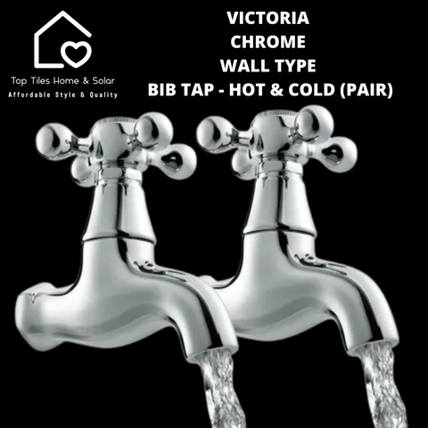 Victoria Chrome Wall Type Bib Tap - Hot & Cold (Pair)