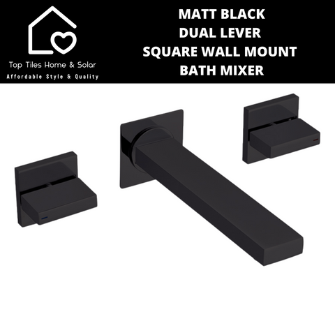 Matt Black Dual Lever Square Wall Mount Bath Mixer