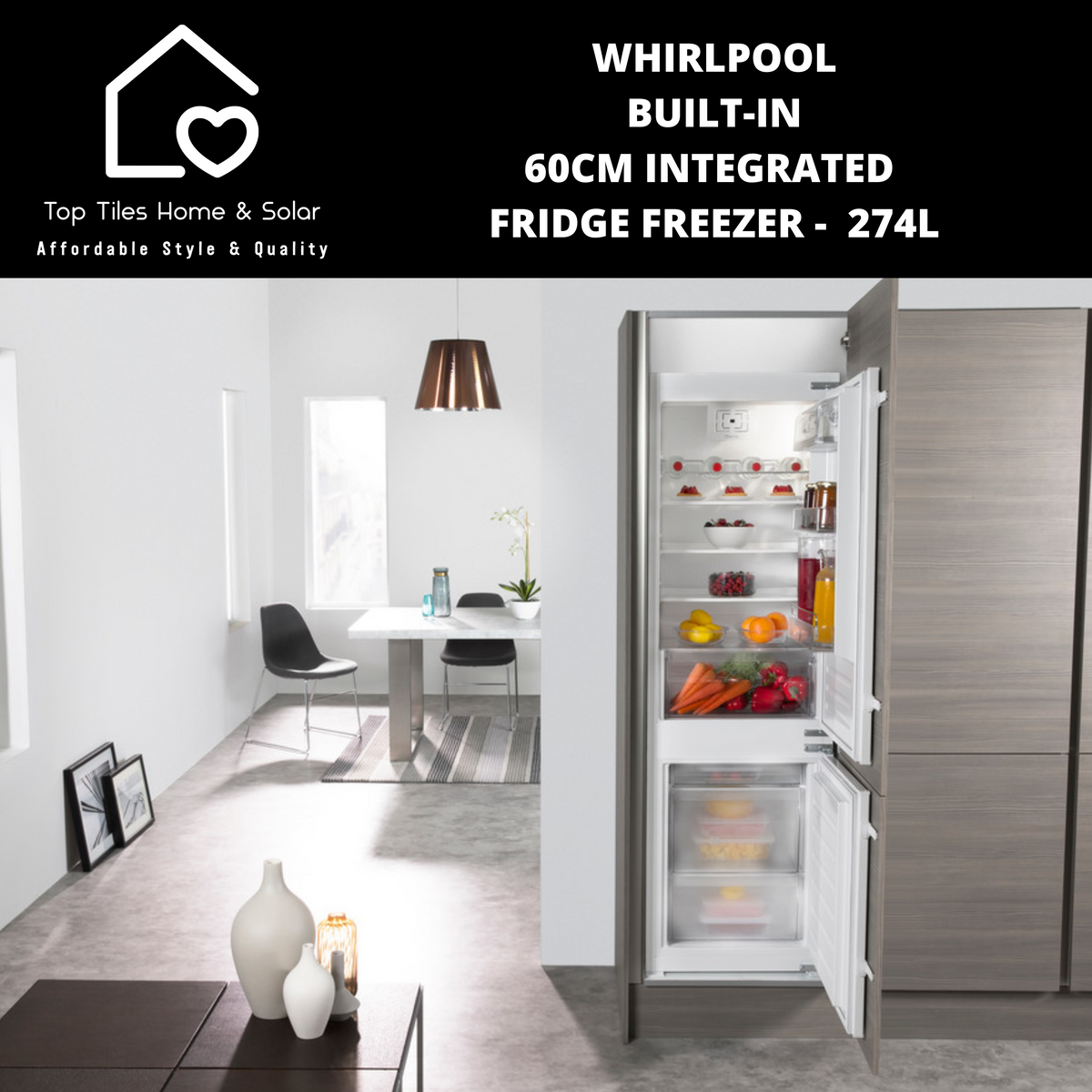 Whirlpool Built in 60cm Integrated Fridge Freezer 274L Top