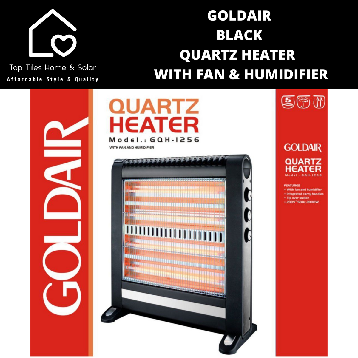 Goldair Black Quartz Heater With Fan Humidifier