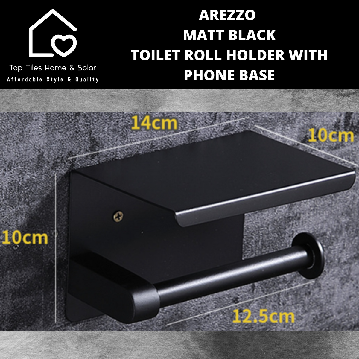 Arezzo Matt Black Toilet Roll Holder With Phone Base Top Tiles Home