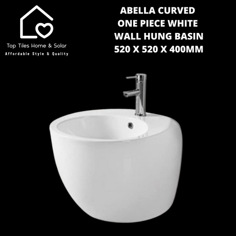 Abella Curved One Piece White Wall Hung Basin - 520 x 520 x 400mm