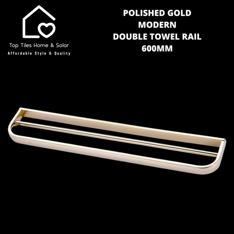 Polished Gold Modern Double Towel Rail - 600mm