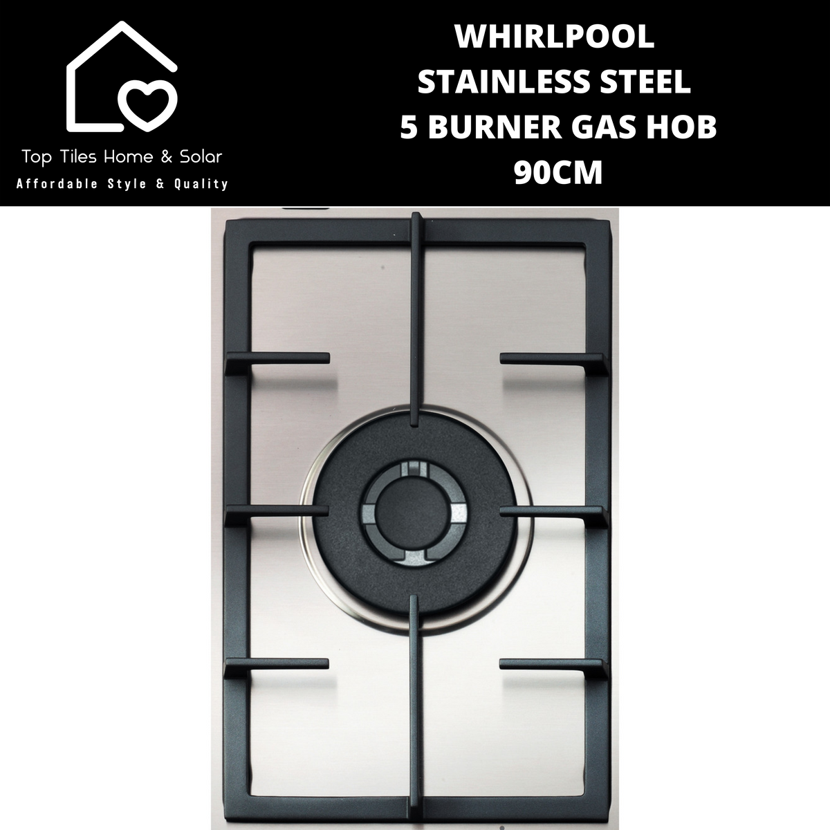 Whirlpool Stainless Steel 5 Burner Gas Hob 90cm Top Tiles Home & Solar