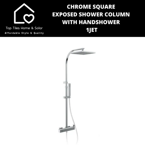 Chrome Square Exposed Shower Column With Handshower - 1Jet