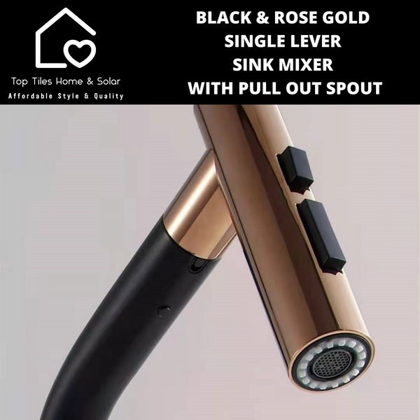Black & Rose Gold Single Lever Sink Mixer With Pull Out Spout