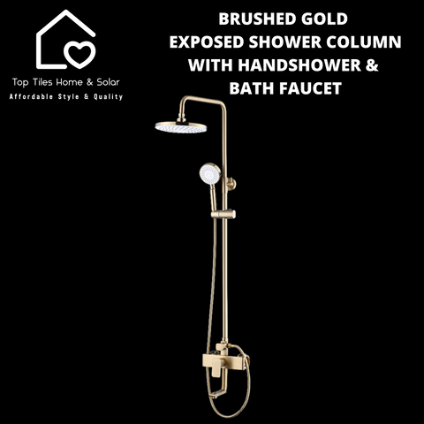 Brushed Gold Exposed Shower Column With Handshower & Bath Faucet