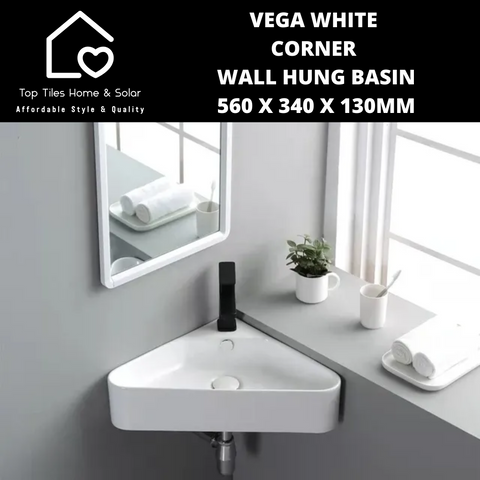 Vega White Corner Wall Hung Basin - 560 x 340 x 130mm
