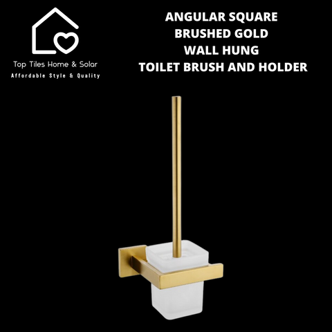 Angular Square Brushed Gold Wall Hung Toilet Brush and Holder