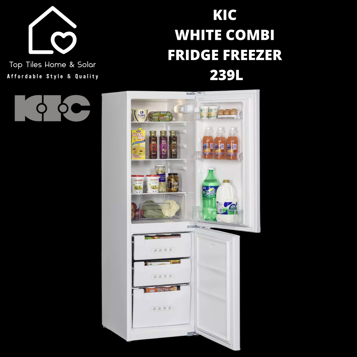 KIC White Combi Fridge Freezer 239L Top Tiles Home & Solar