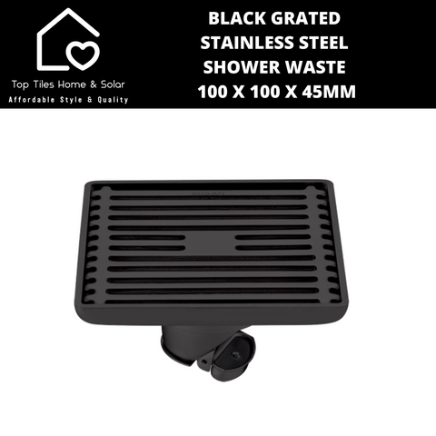 Black Grated Stainless Steel Shower Waste - 100 x 100 x 45mm