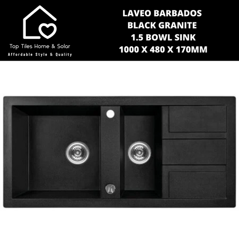 Laveo Barbados Black Granite 1.5 Bowl Sink - 1000 x 480 x 170mm