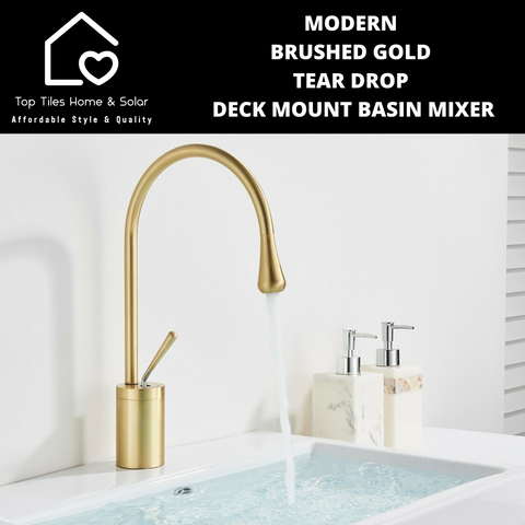 Modern Brushed Gold Tear Drop Deck Mount Basin Mixer