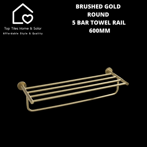 Brushed Gold Round 5 Bar Towel Rail - 600mm