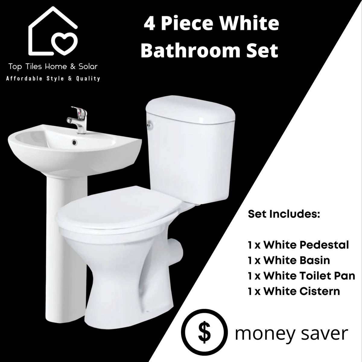 4 Piece White Bathroom Set Combo Top Tiles Home & Solar