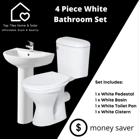 4 Piece White Bathroom Set - Combo