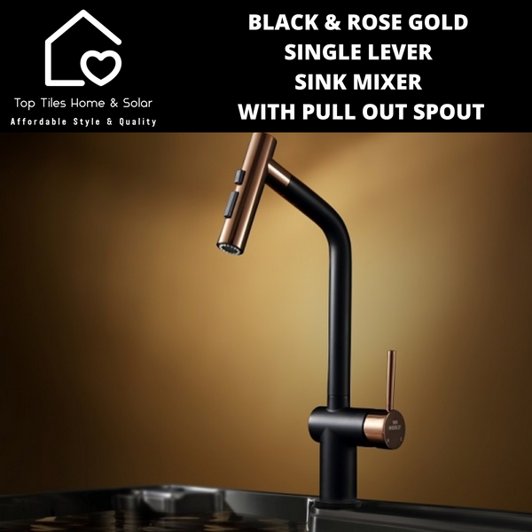 Black & Rose Gold Single Lever Sink Mixer With Pull Out Spout