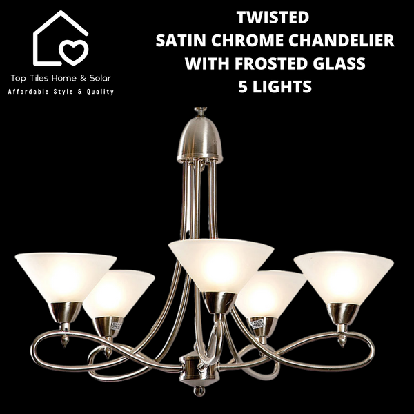 Twisted Satin Chrome Chandelier with Frosted Glass - 5 Lights
