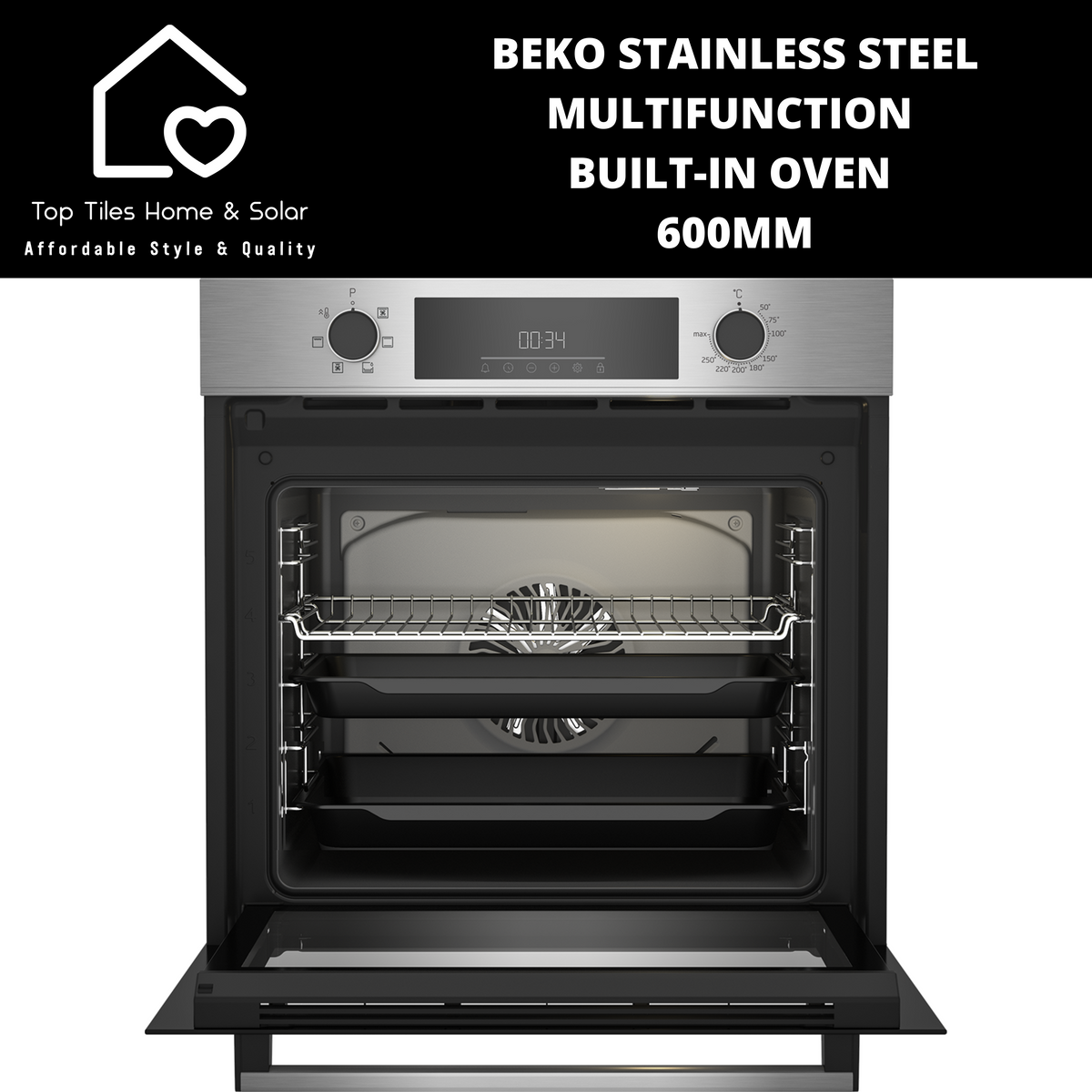 Beko Stainless Steel Multifunction Built in Oven 600mm Top