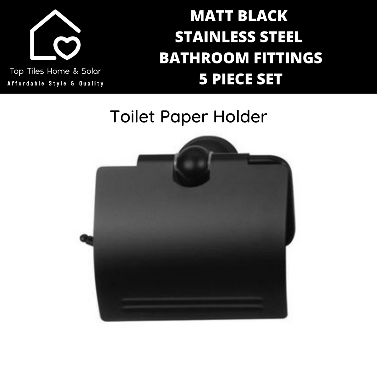 Matt Black Stainless Steel Bathroom Fittings 5 Piece Set Top Tiles