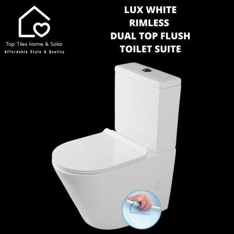 Lux White Rimless Dual Top Flush Toilet Suite