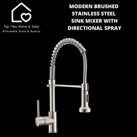Modern Brushed Stainless Steel Sink Mixer with Directional Spray