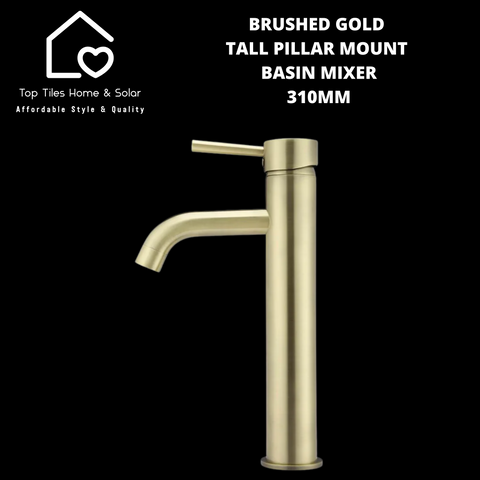 Brushed Gold Tall Pillar Mount Basin Mixer - 310mm