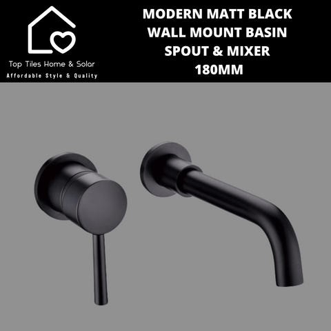 Modern Matt Black Wall Mount Basin Spout & Mixer - 180mm