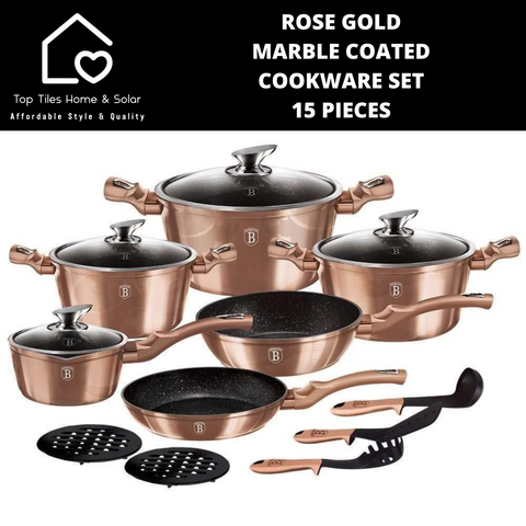 Rose Gold Marble Coated Cookware Set - 15 Pieces