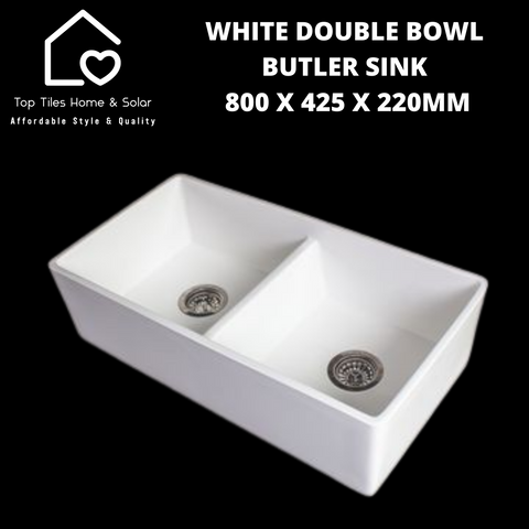 White Double Bowl Butler Sink - 800 x 425 x 220mm