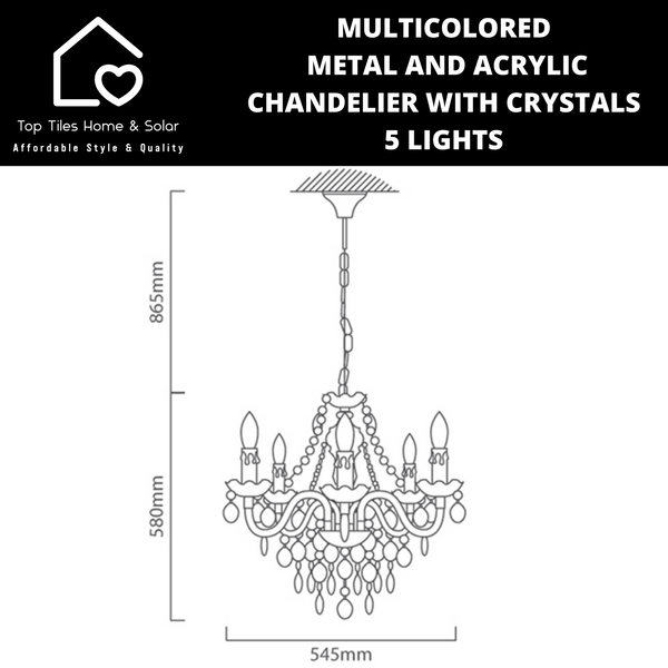 Multicolored Metal And Acrylic Chandelier With Crystals - 5 Lights