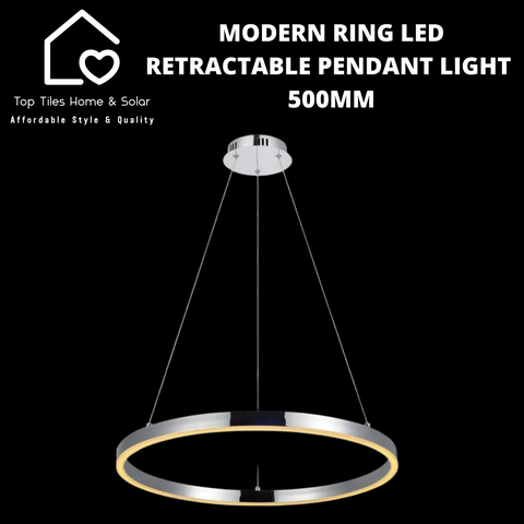 Modern Ring LED Retractable Pendant Light - 500mm