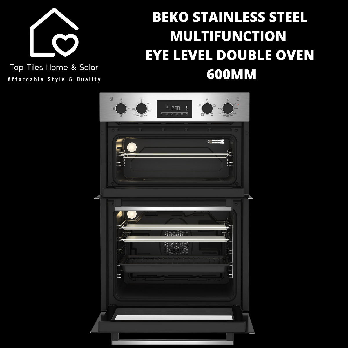 Beko Stainless Steel Multifunction Eye Level Double Oven 600mm