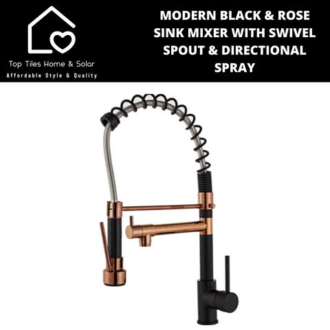 Modern Black & Rose Sink Mixer with Swivel Spout & Directional Spray