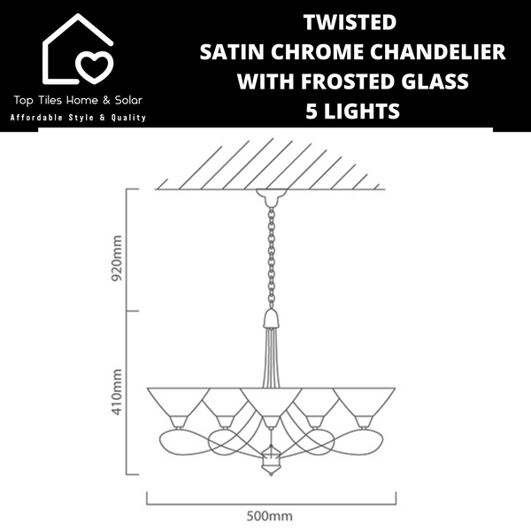 Twisted Satin Chrome Chandelier with Frosted Glass - 5 Lights