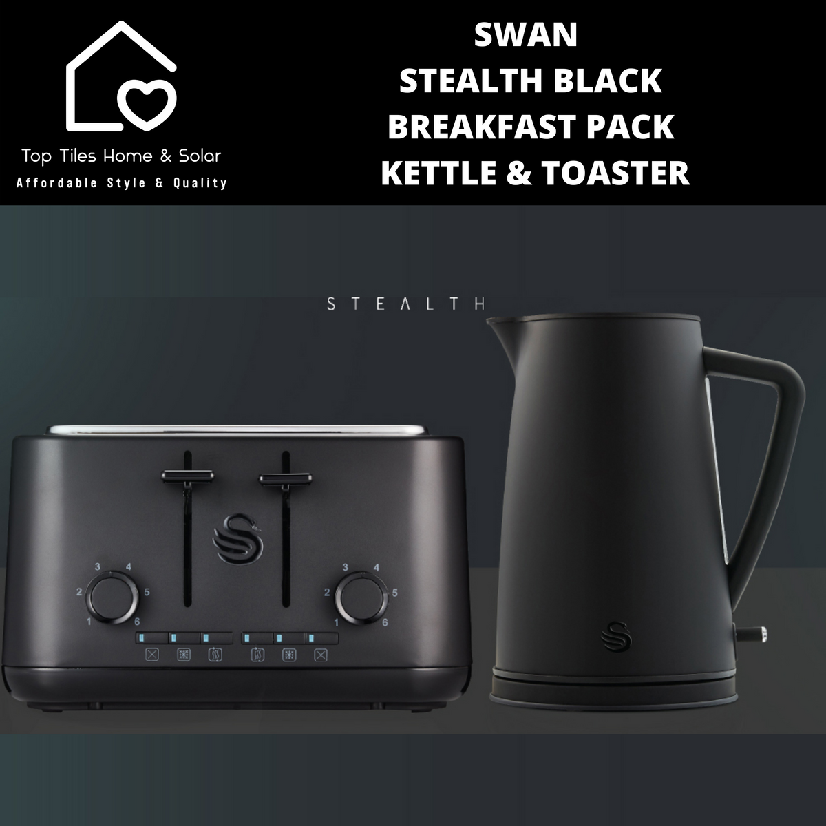 Swan Stealth Black Breakfast Pack Kettle Toaster