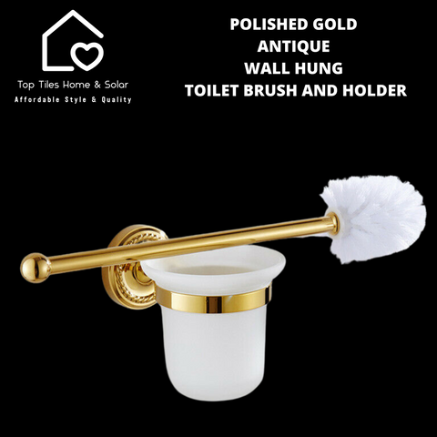 Polished Gold Antique Wall Hung Toilet Brush and Holder
