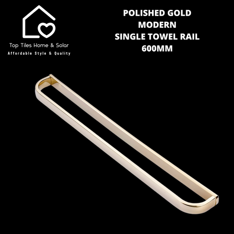 Polished Gold Modern Single Towel Rail - 600mm