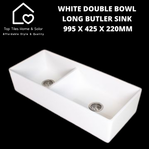 White Double Bowl Long Butler Sink  995 x 425 x 220mm