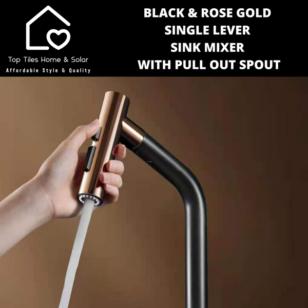 Black & Rose Gold Single Lever Sink Mixer With Pull Out Spout