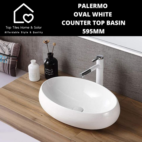 Palermo Oval White Counter Top Basin - 595mm