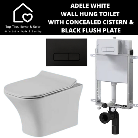 Adele White Wall Hung Toilet with Concealed Cistern & Black Flush Plate